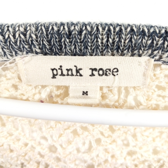 💥CLOSING SALEpink rose NAVY&CREAM HI-LO BOATNECK SWEATER CROCHET BACK SZ M - Picture 5 of 7